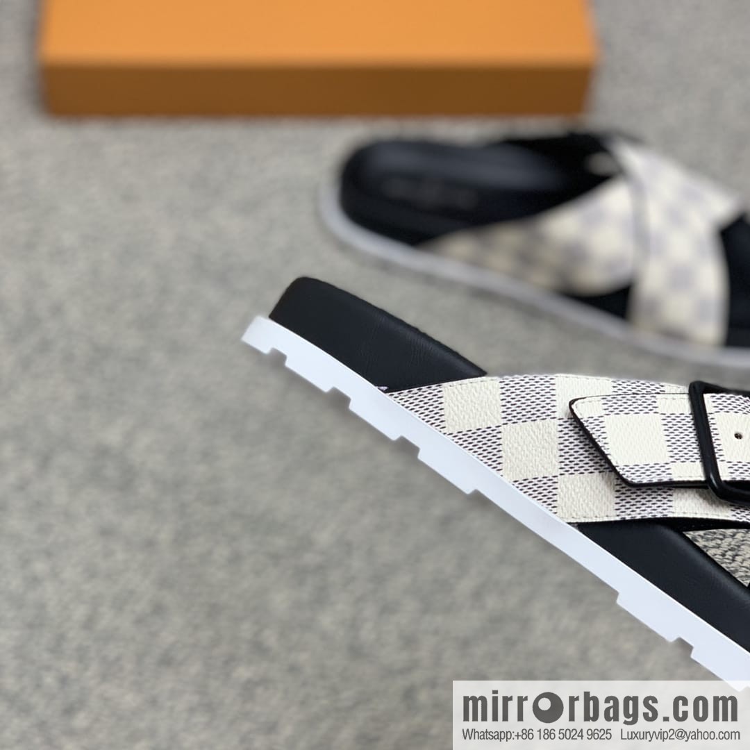 LV/Louis Vuitton men's sandals with classic PVC and black outsoles