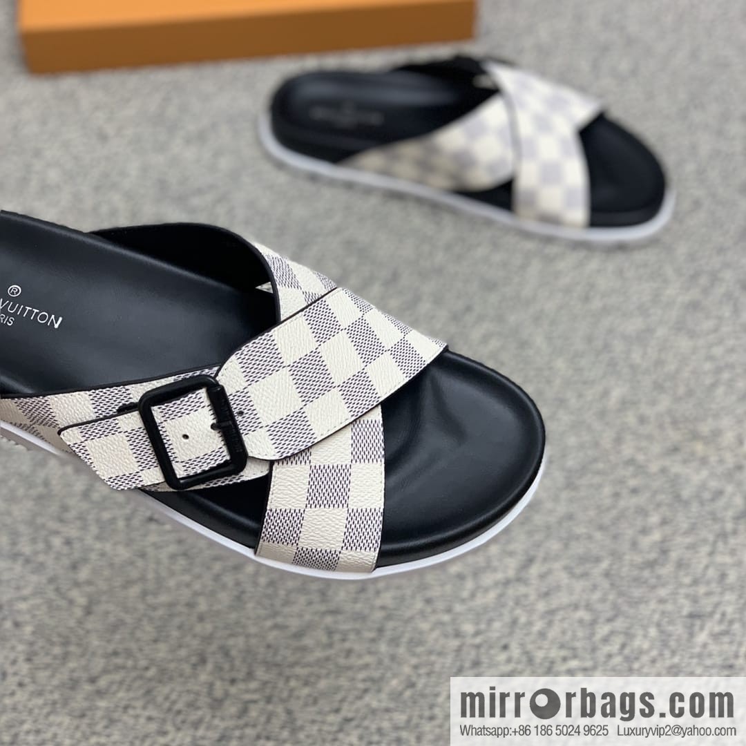 LV/Louis Vuitton men's sandals with classic PVC and black outsoles