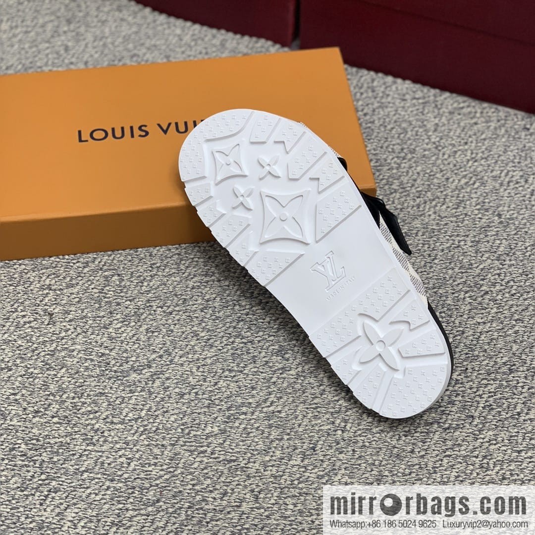 LV/Louis Vuitton men's sandals with classic PVC and black outsoles
