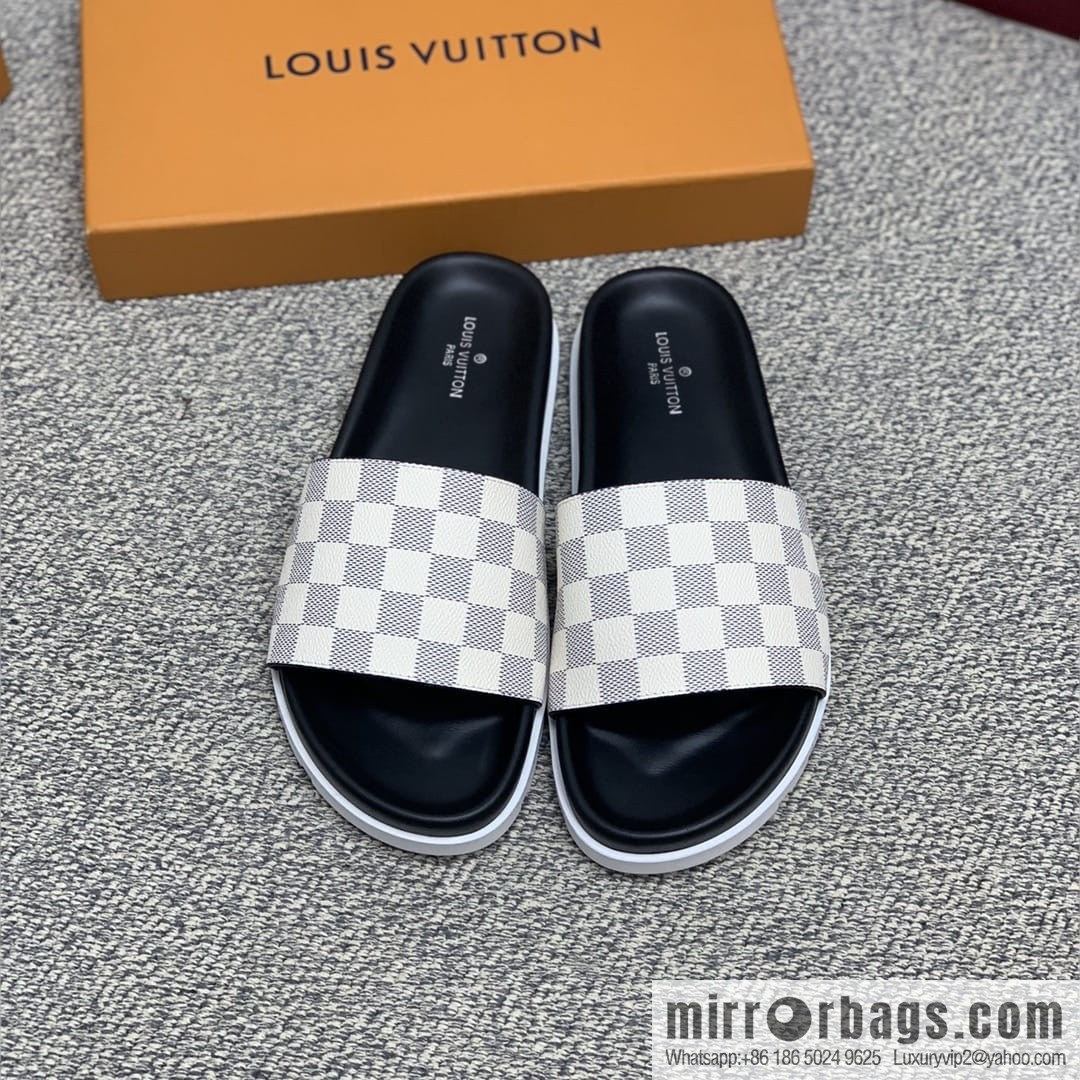 LV/Louis Vuitton men's sandals with classic PVC and black outsoles