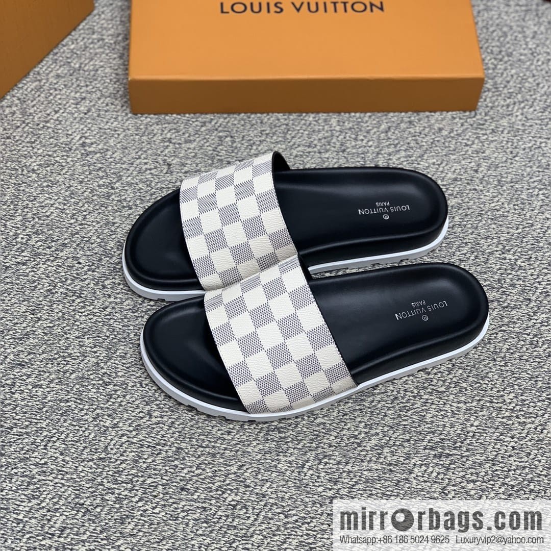 LV/Louis Vuitton men's sandals with classic PVC and black outsoles