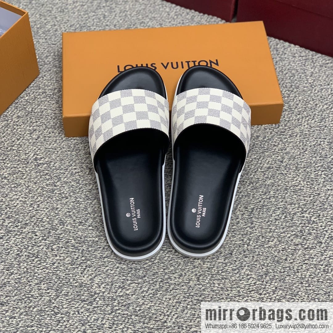 LV/Louis Vuitton men's sandals with classic PVC and black outsoles