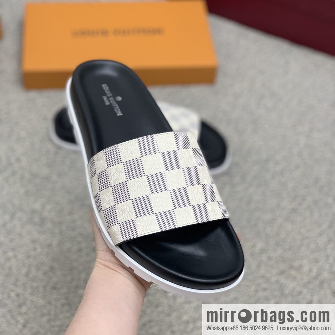 LV/Louis Vuitton men's sandals with classic PVC and black outsoles