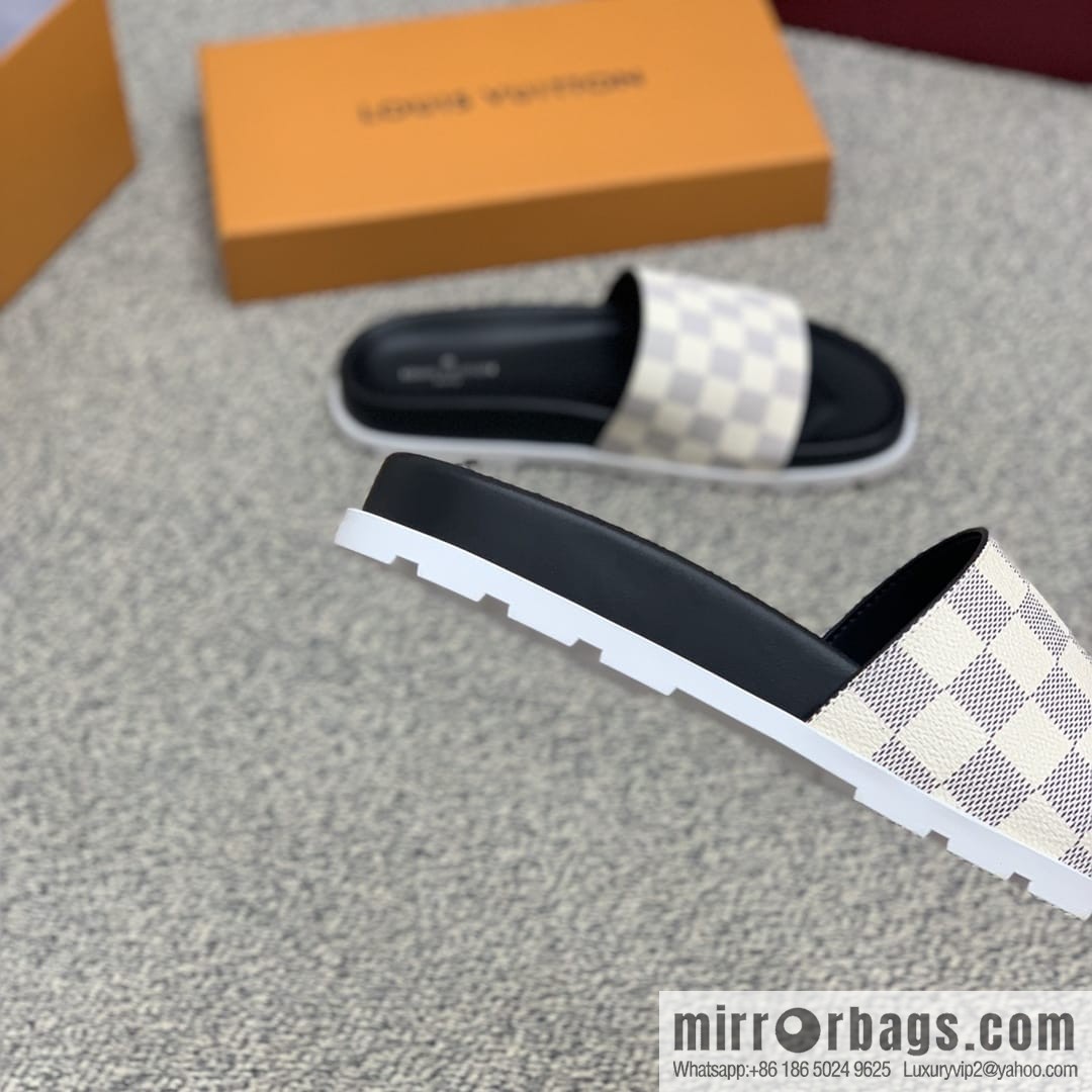 LV/Louis Vuitton men's sandals with classic PVC and black outsoles