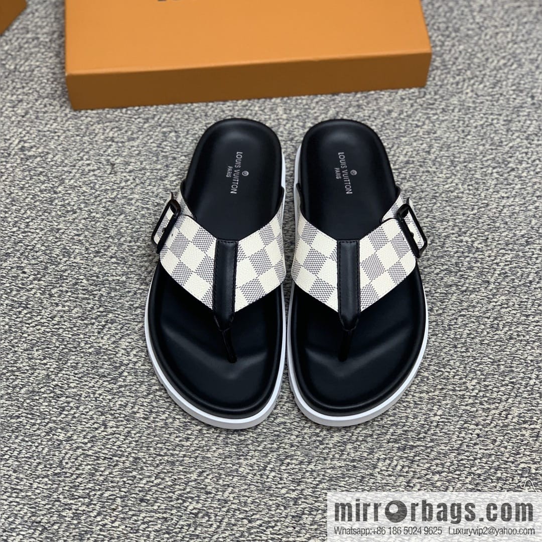 LV/Louis Vuitton men's sandals with classic PVC and black outsoles
