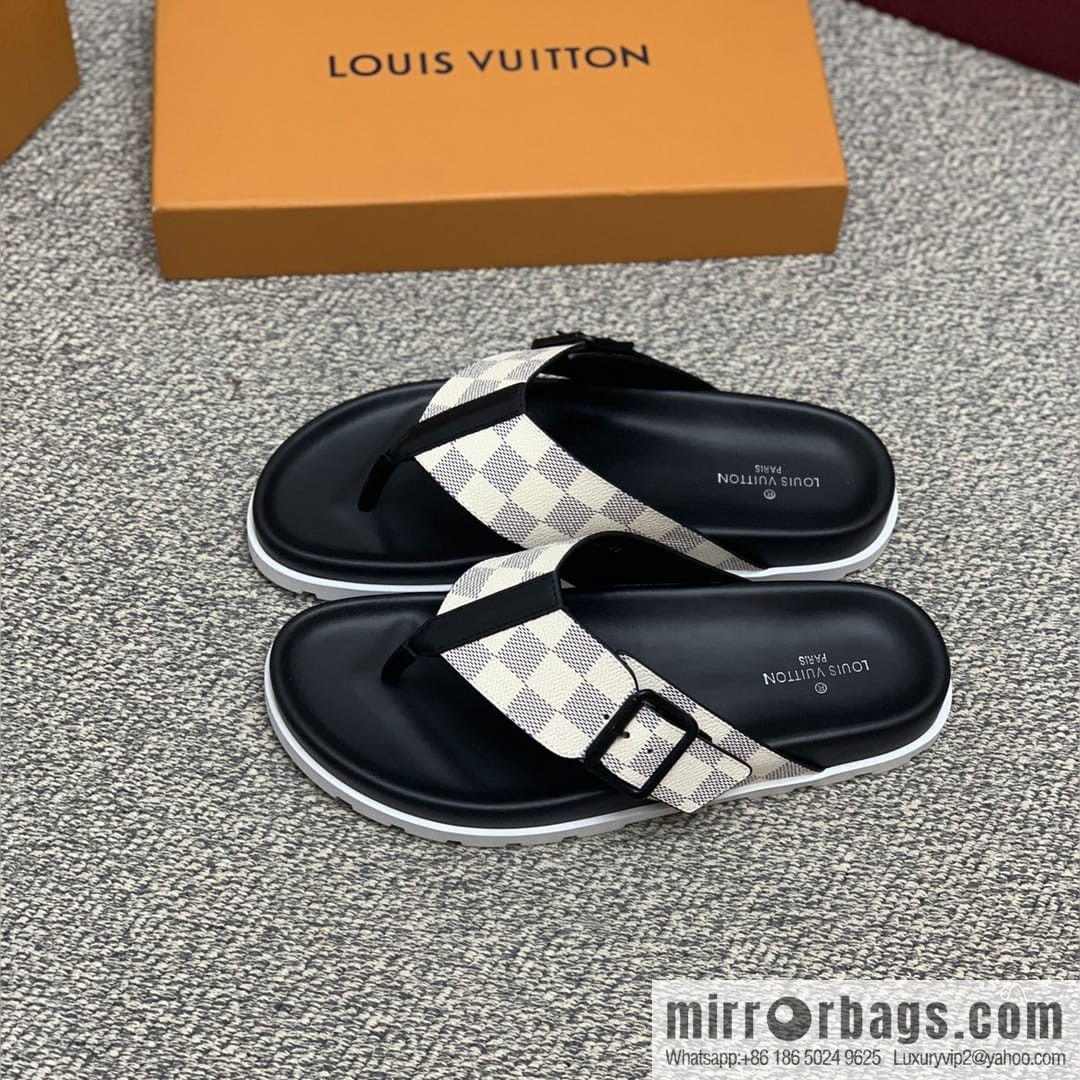 LV/Louis Vuitton men's sandals with classic PVC and black outsoles