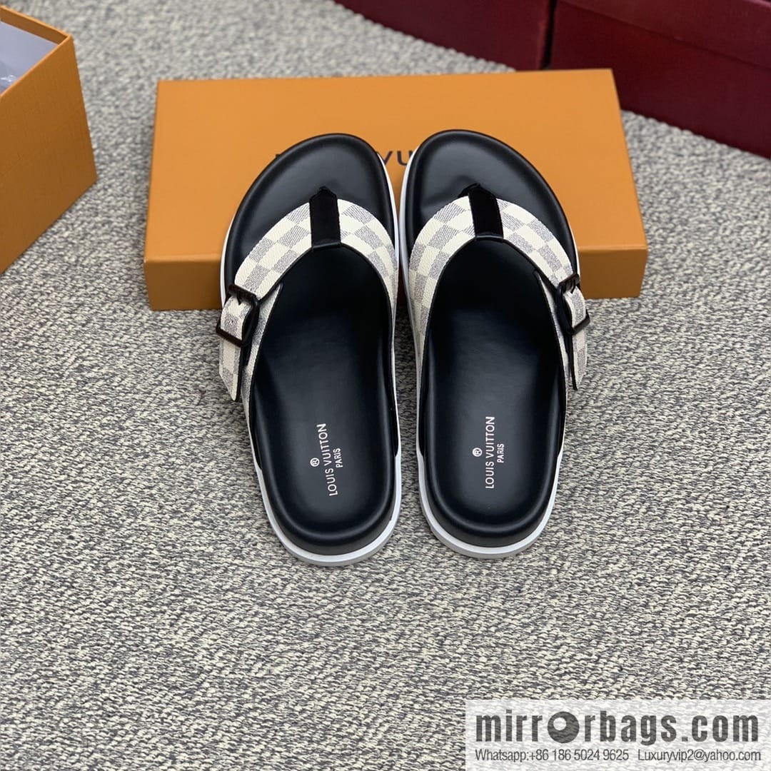 LV/Louis Vuitton men's sandals with classic PVC and black outsoles
