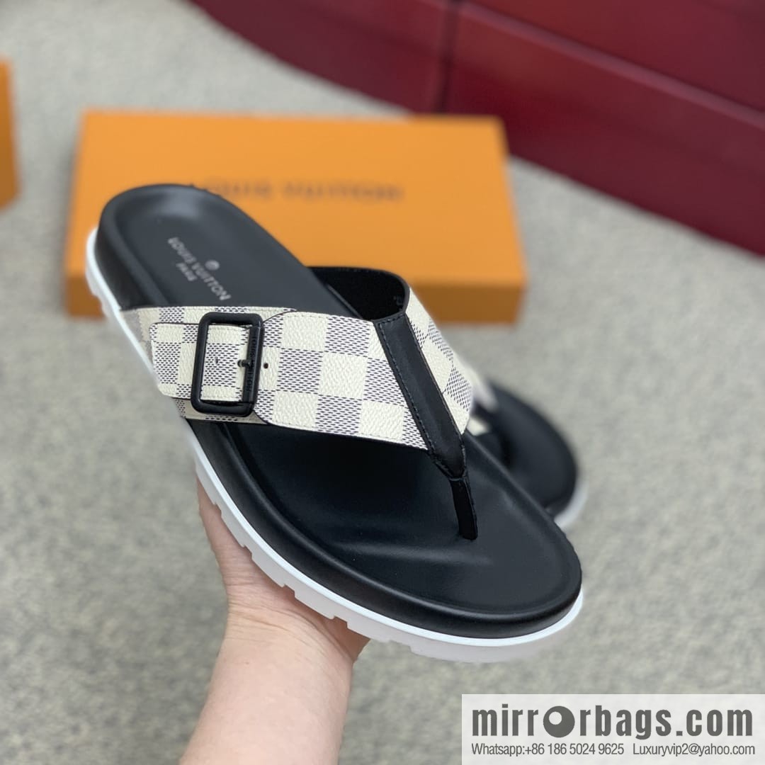LV/Louis Vuitton men's sandals with classic PVC and black outsoles