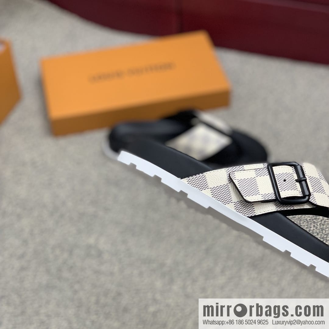 LV/Louis Vuitton men's sandals with classic PVC and black outsoles