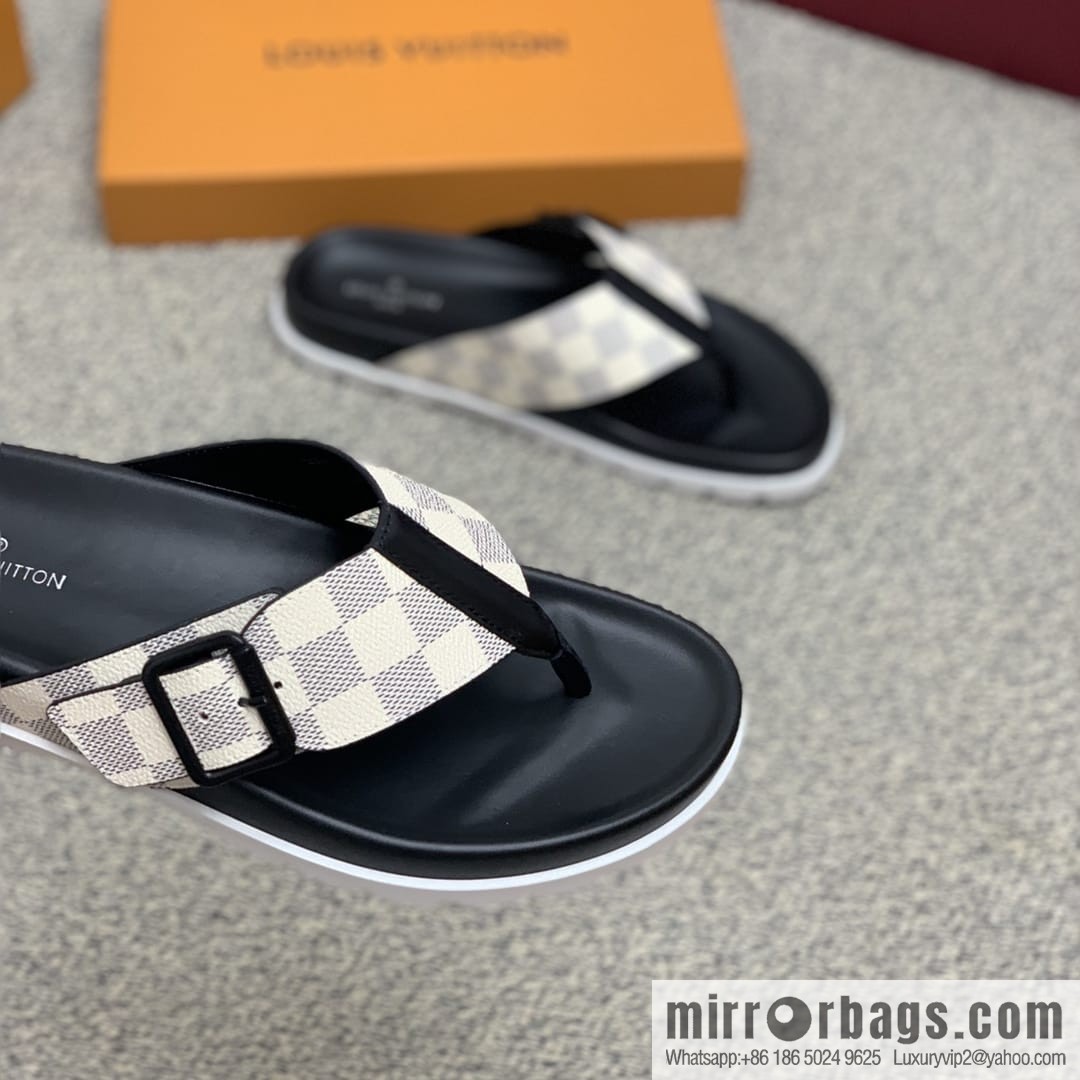LV/Louis Vuitton men's sandals with classic PVC and black outsoles