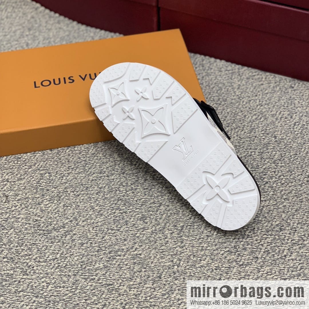 LV/Louis Vuitton men's sandals with classic PVC and black outsoles