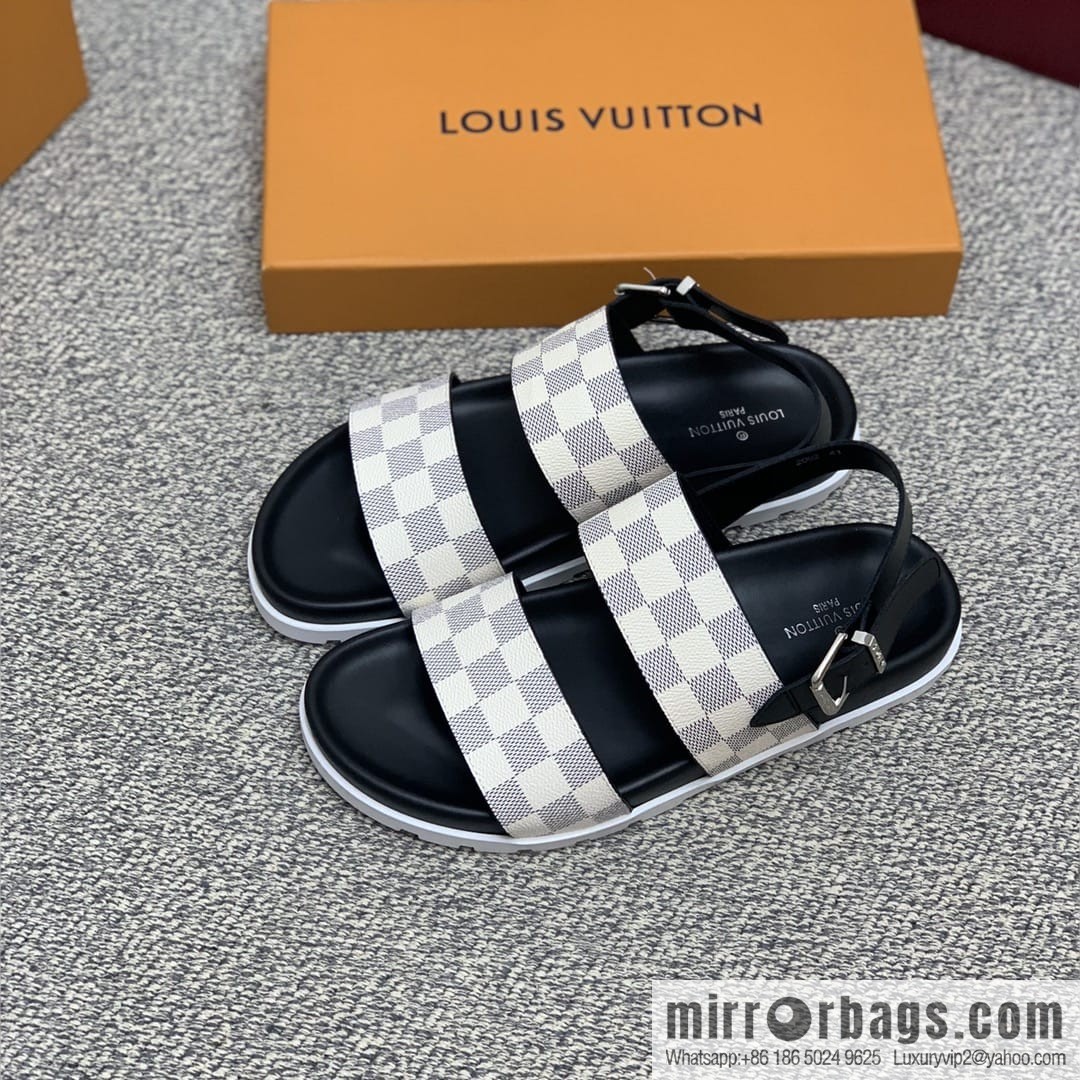 LV/Louis Vuitton men's sandals with classic PVC and black outsoles