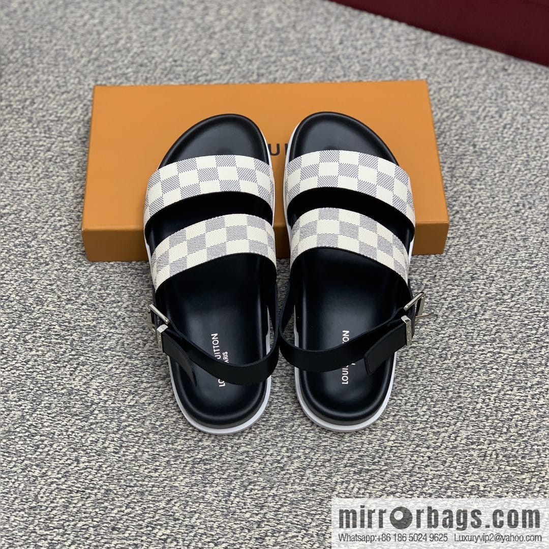 LV/Louis Vuitton men's sandals with classic PVC and black outsoles