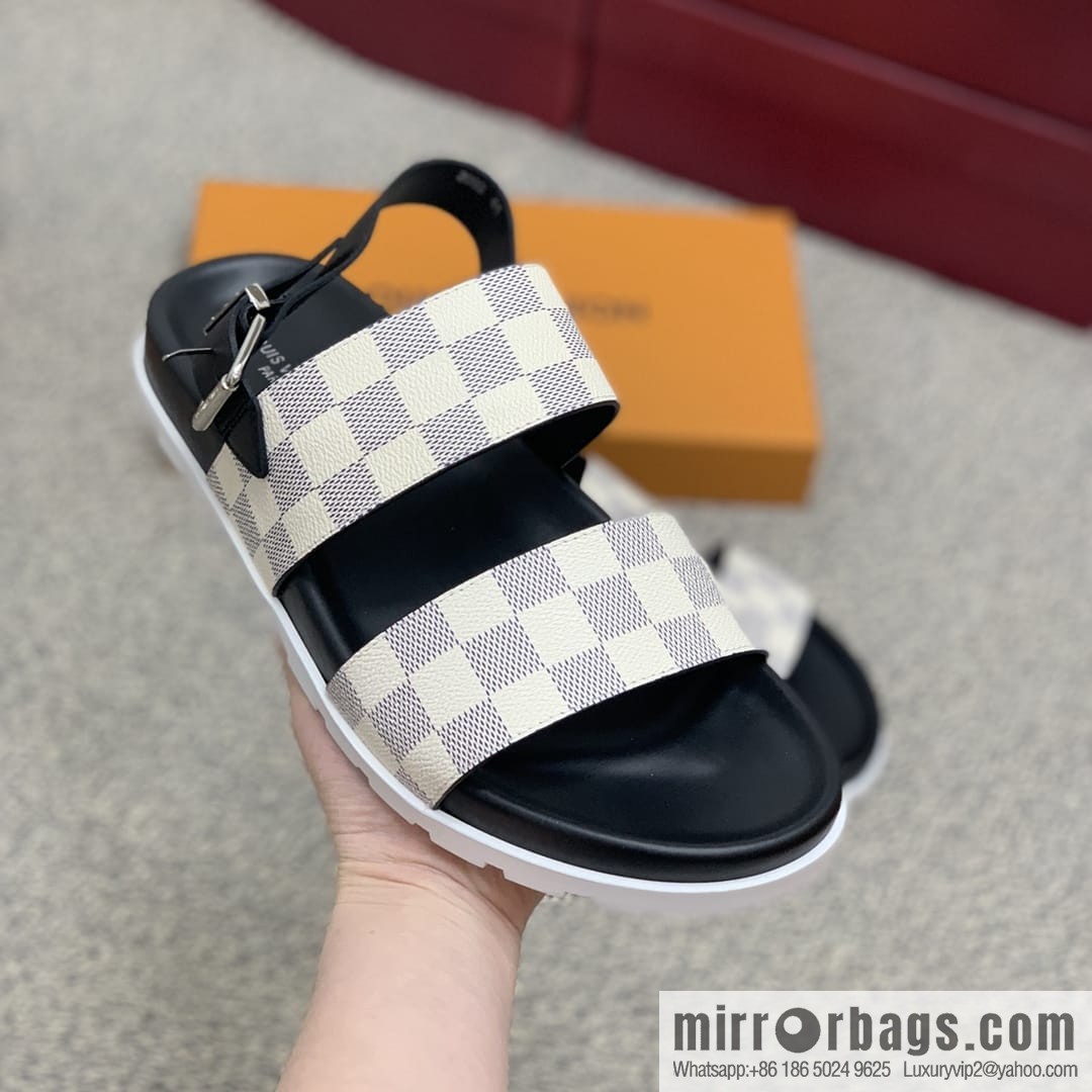 LV/Louis Vuitton men's sandals with classic PVC and black outsoles