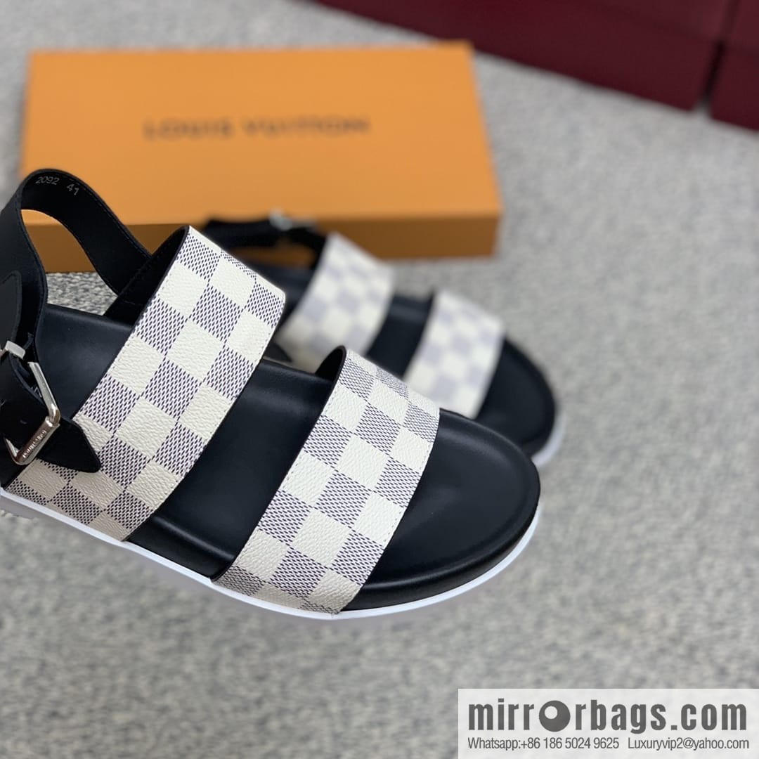 LV/Louis Vuitton men's sandals with classic PVC and black outsoles