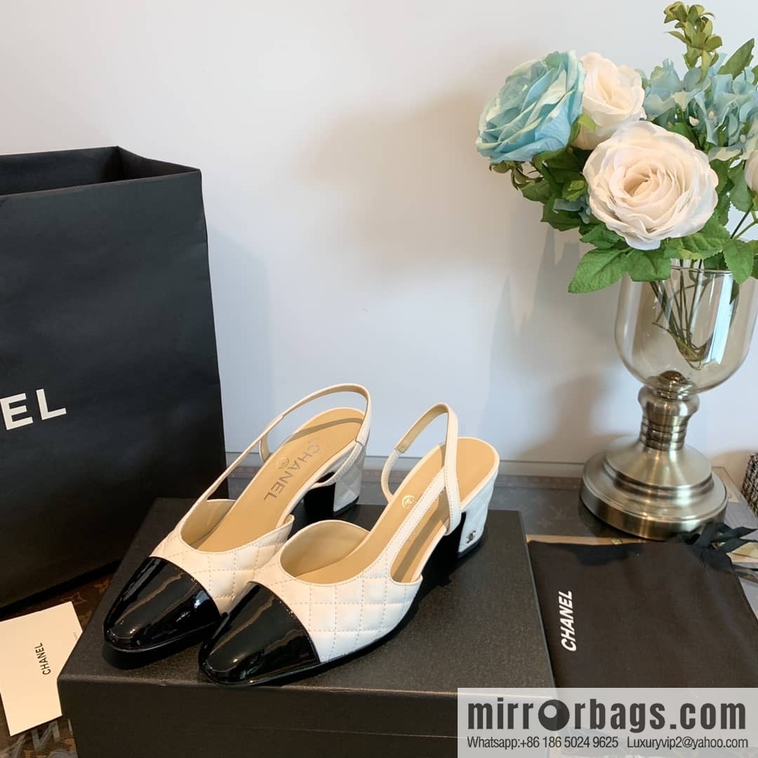 Chanel Xiaoxiang rhombus color matching thick-heeled sandals