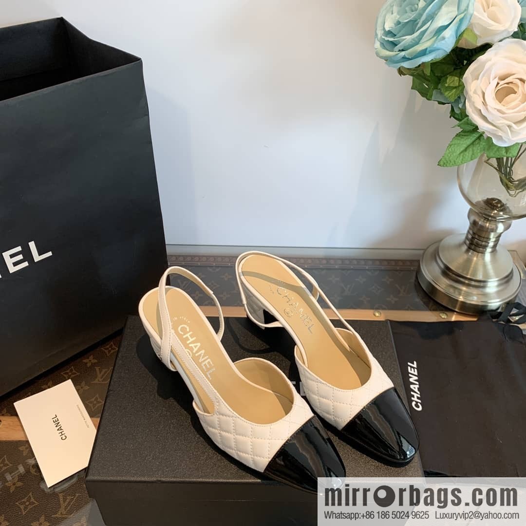 Chanel Xiaoxiang rhombus color matching thick-heeled sandals