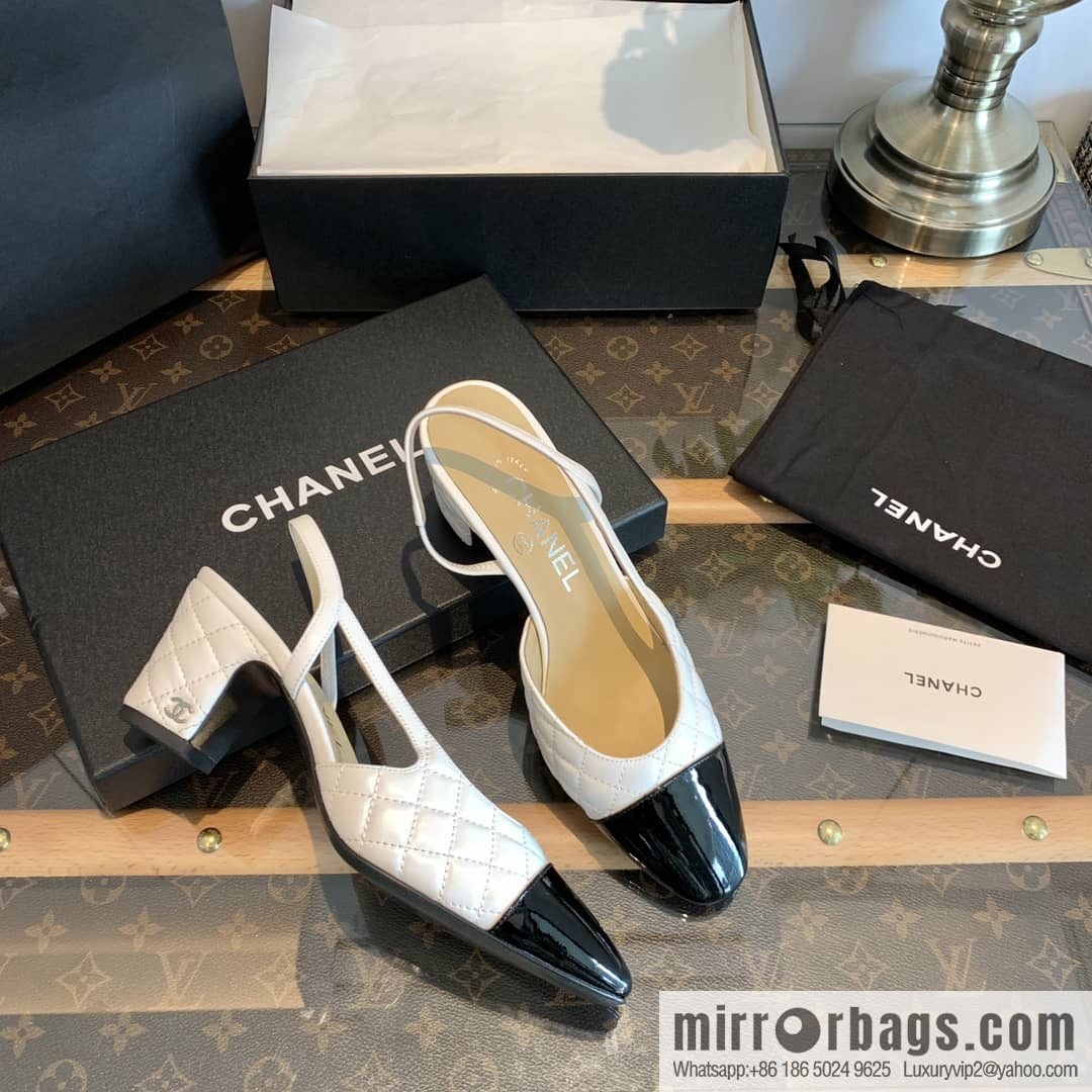 Chanel Xiaoxiang rhombus color matching thick-heeled sandals