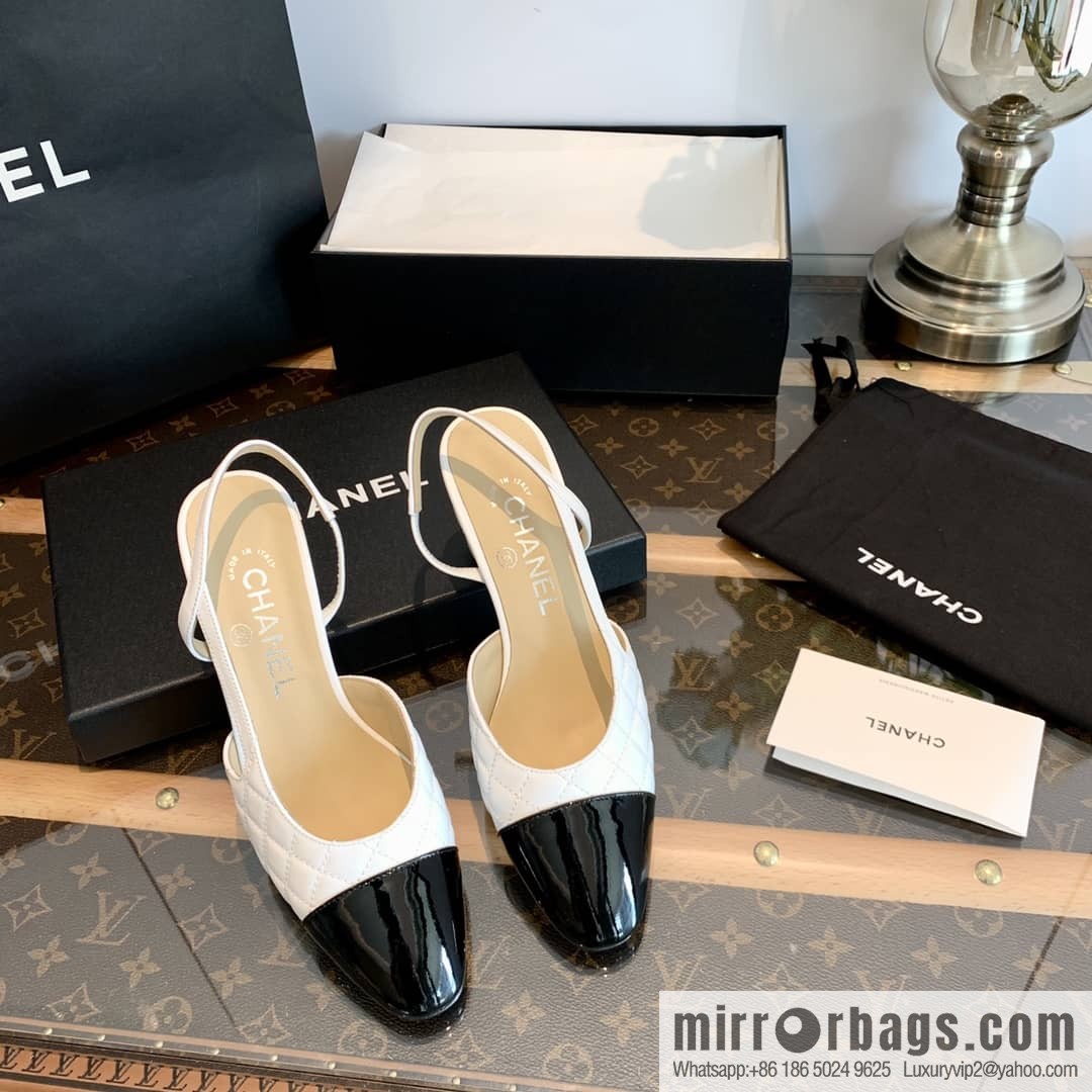 Chanel Xiaoxiang rhombus color matching thick-heeled sandals