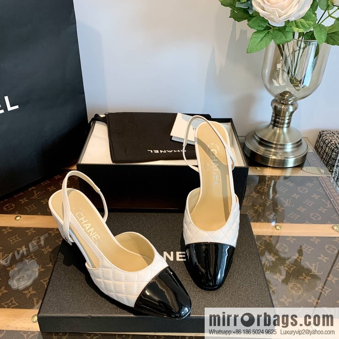 Chanel Xiaoxiang rhombus color matching thick-heeled sandals