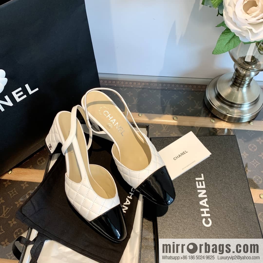 Chanel Xiaoxiang rhombus color matching thick-heeled sandals