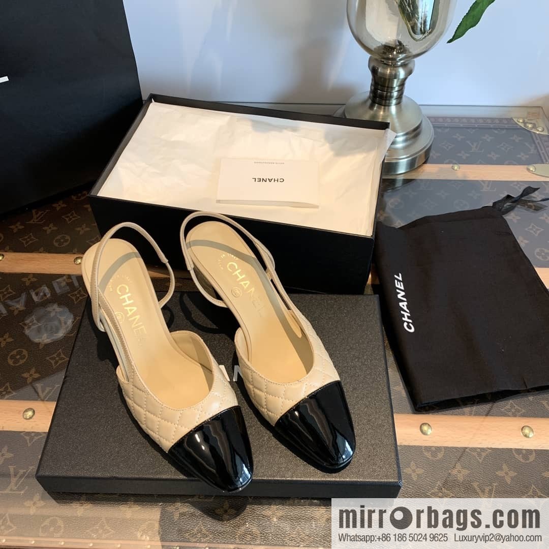 Chanel Xiaoxiang rhombus color matching thick-heeled sandals