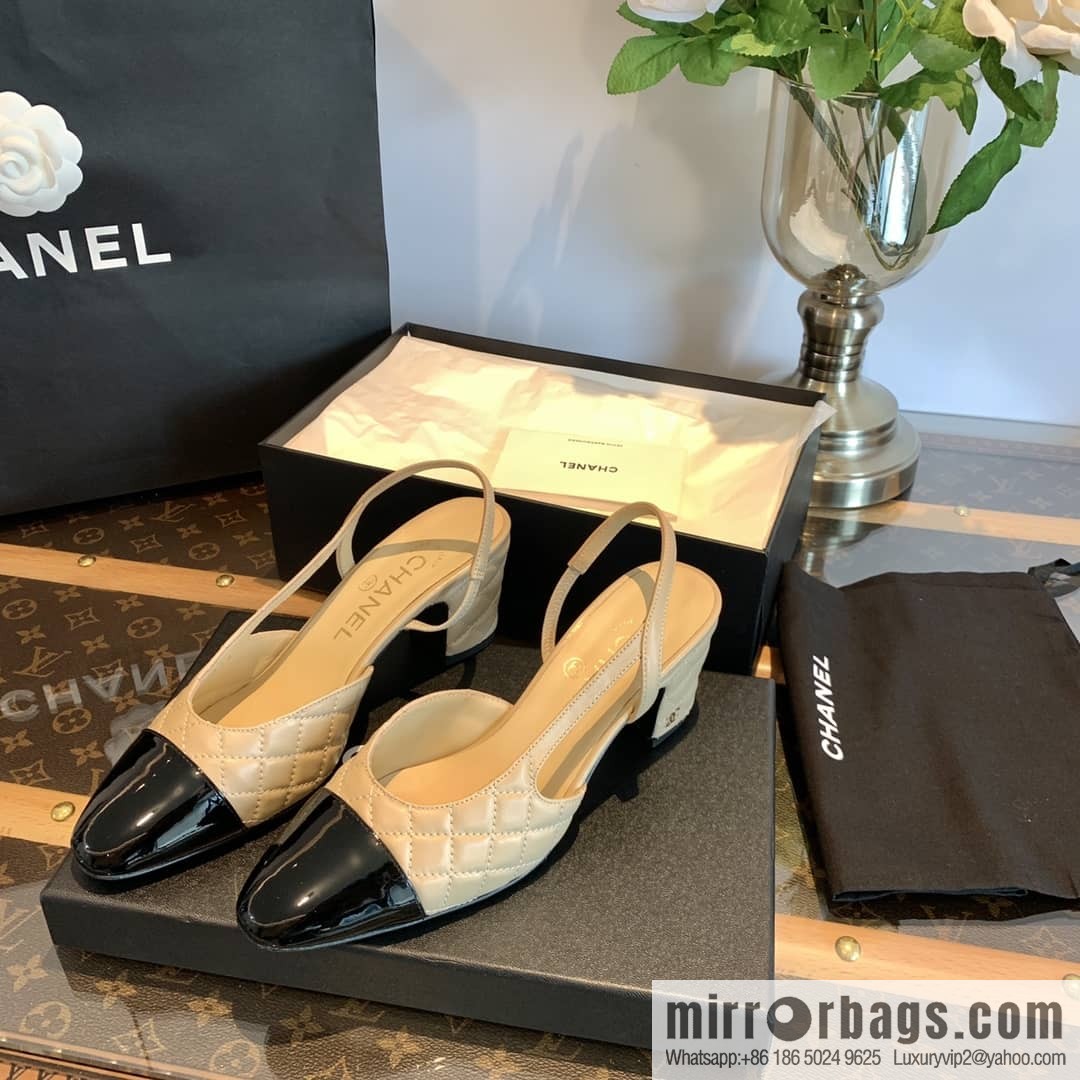 Chanel Xiaoxiang rhombus color matching thick-heeled sandals