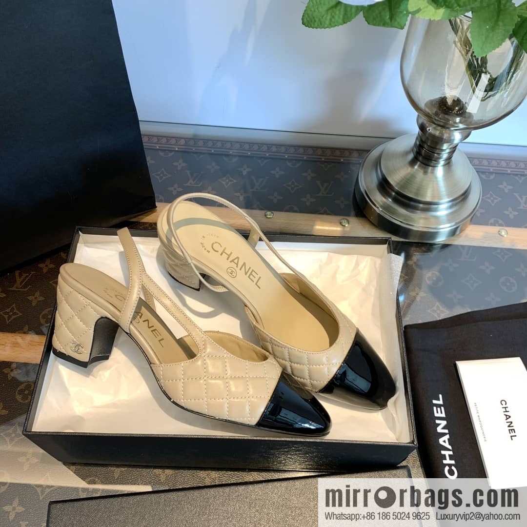 Chanel Xiaoxiang rhombus color matching thick-heeled sandals