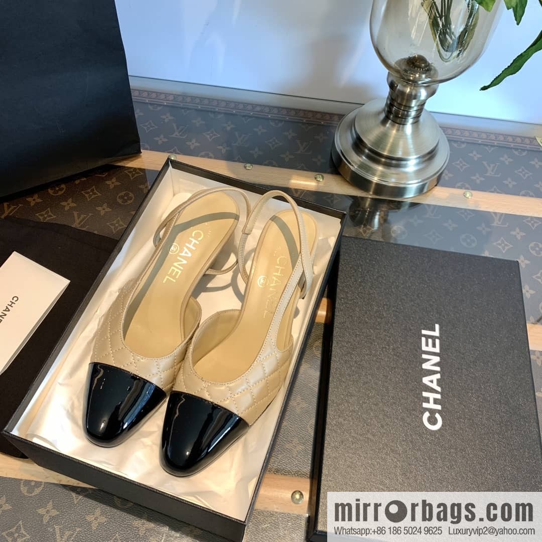 Chanel Xiaoxiang rhombus color matching thick-heeled sandals