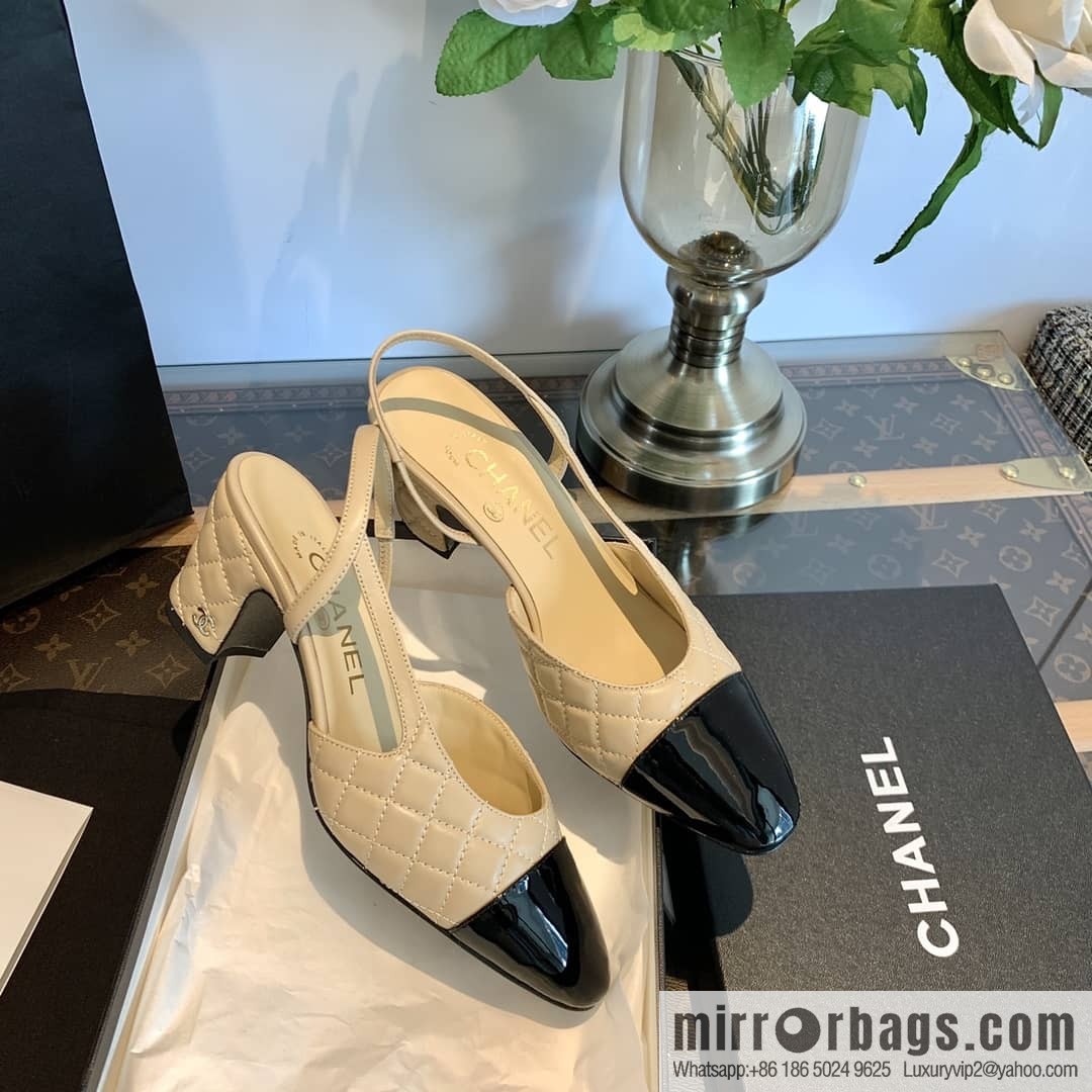 Chanel Xiaoxiang rhombus color matching thick-heeled sandals