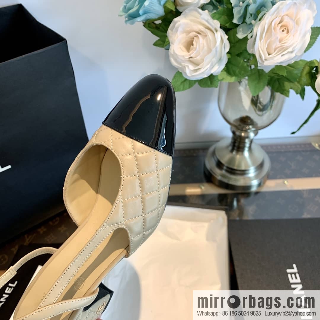 Chanel Xiaoxiang rhombus color matching thick-heeled sandals