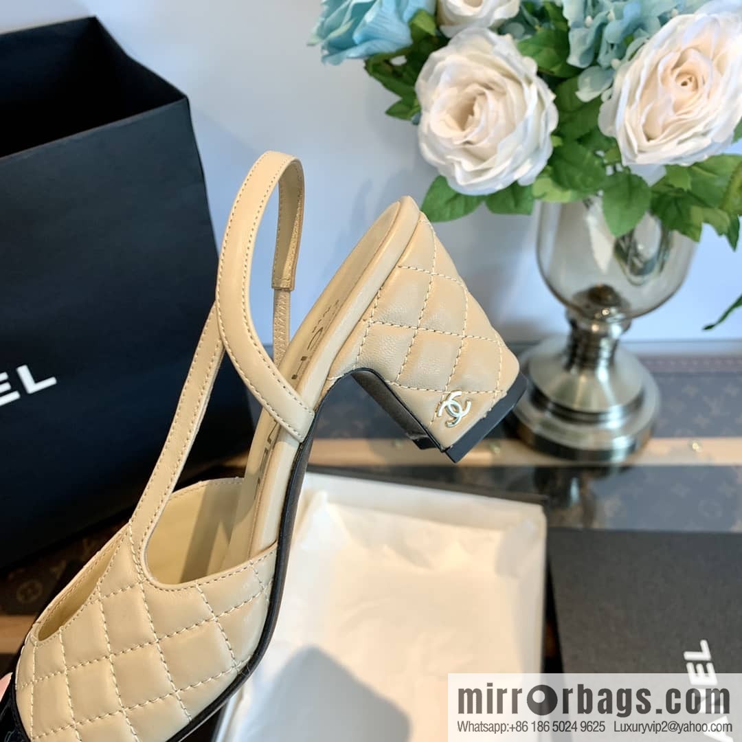 Chanel Xiaoxiang rhombus color matching thick-heeled sandals