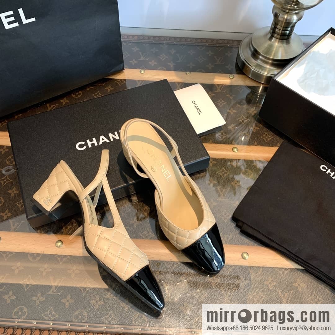 Chanel Xiaoxiang rhombus color matching thick-heeled sandals