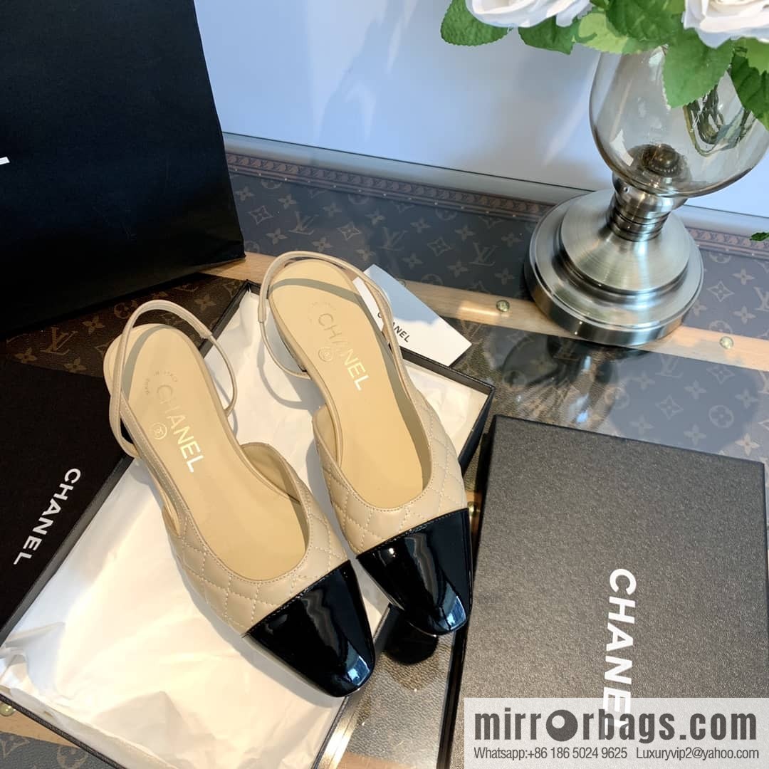 Chanel Xiaoxiang rhombus color matching thick-heeled sandals