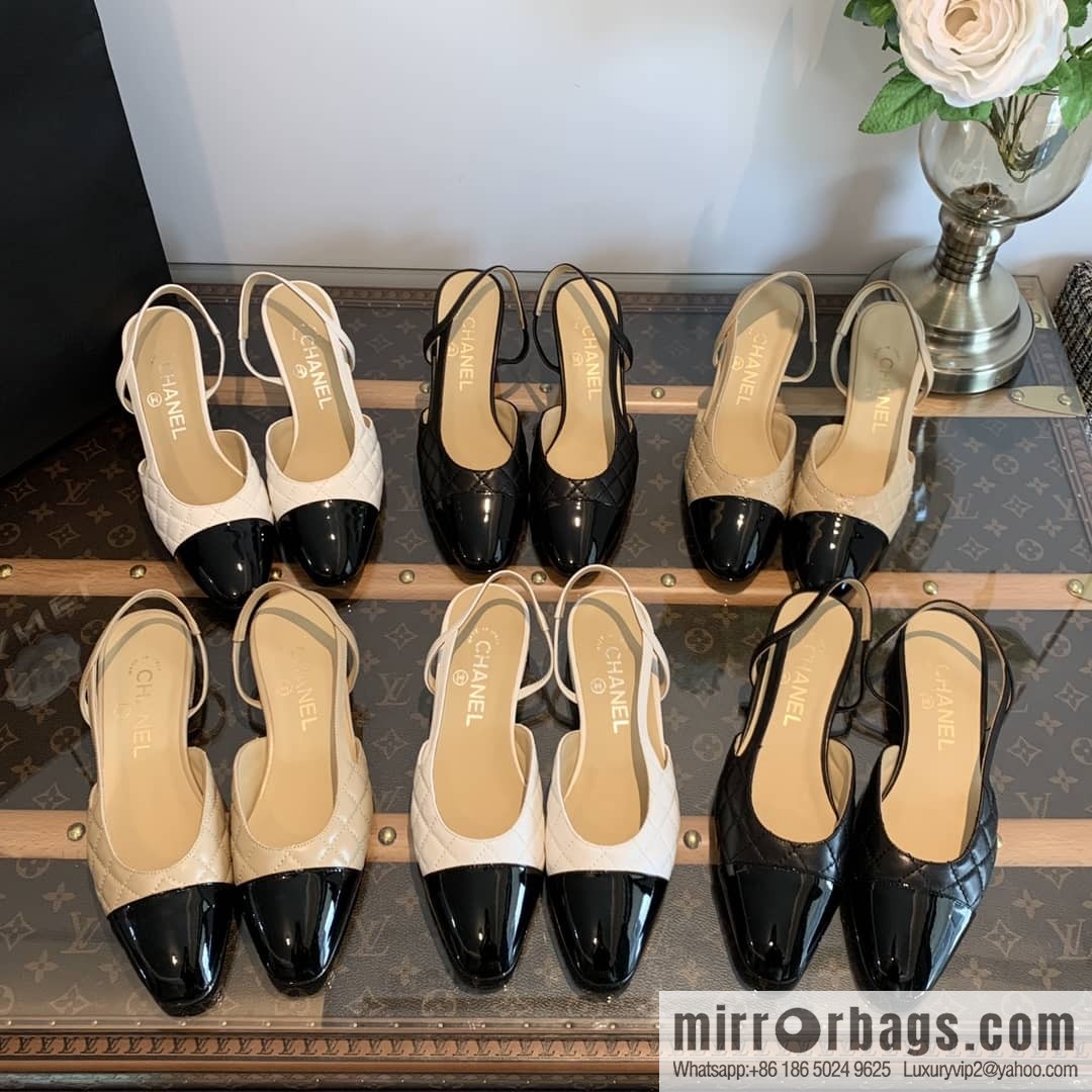 Chanel Xiaoxiang rhombus color matching thick-heeled sandals