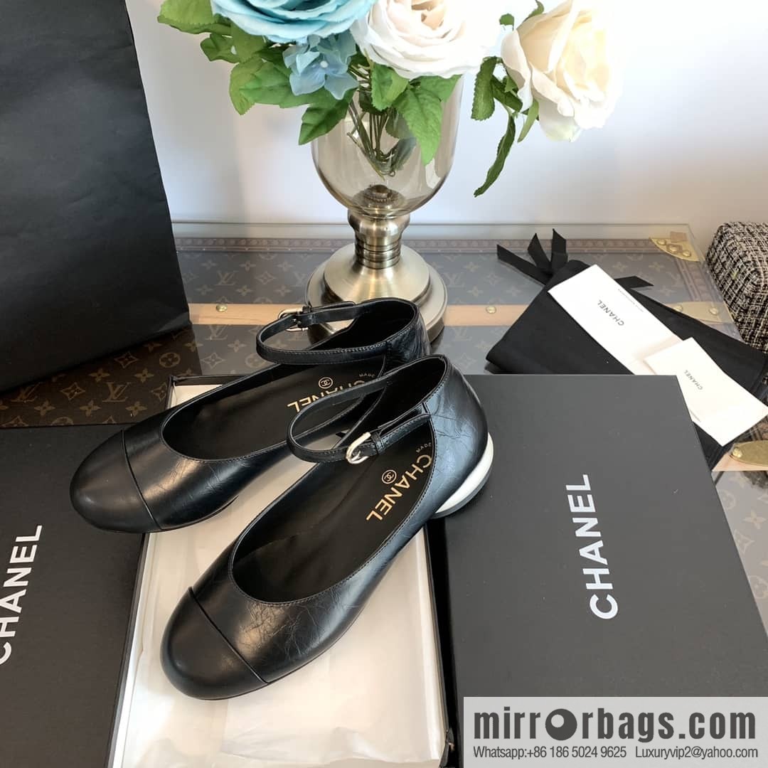 Chanel small fragrance color matching pearl heel counter Mary Jane single shoes‼