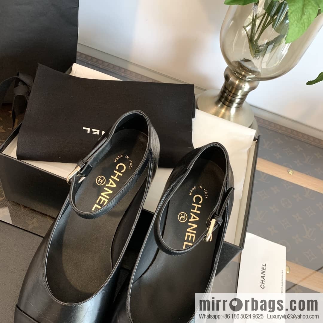 Chanel small fragrance color matching pearl heel counter Mary Jane single shoes‼
