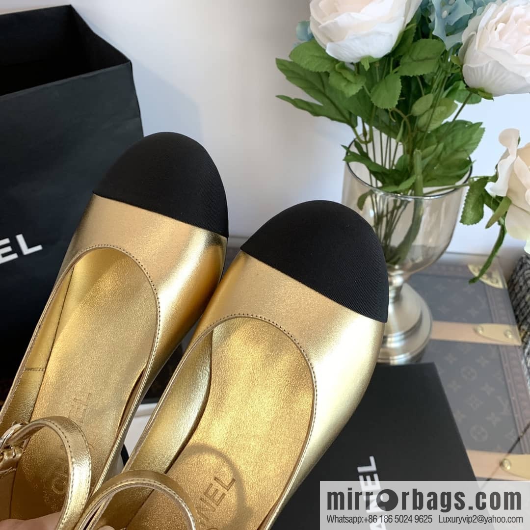 Chanel small fragrance color matching pearl heel counter Mary Jane single shoes‼