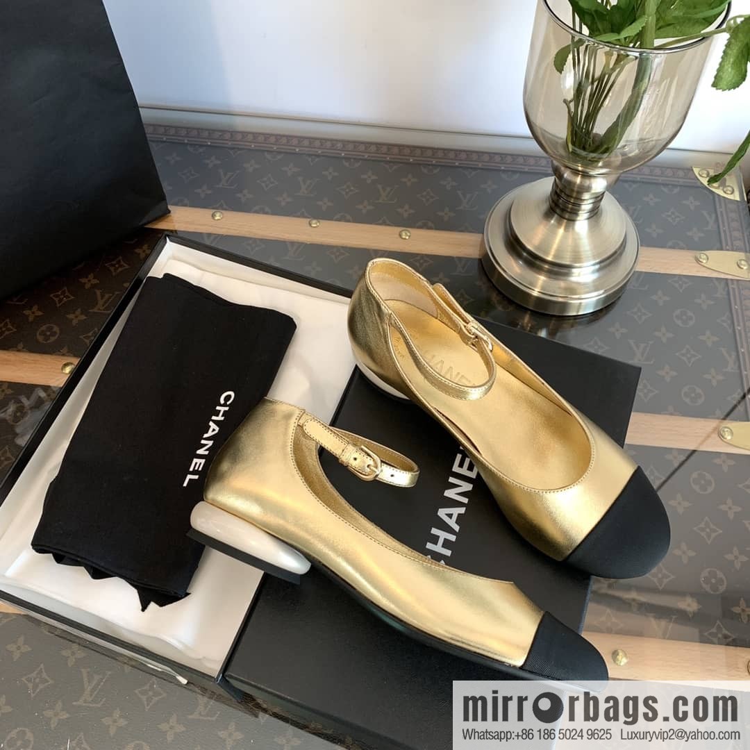 Chanel small fragrance color matching pearl heel counter Mary Jane single shoes‼