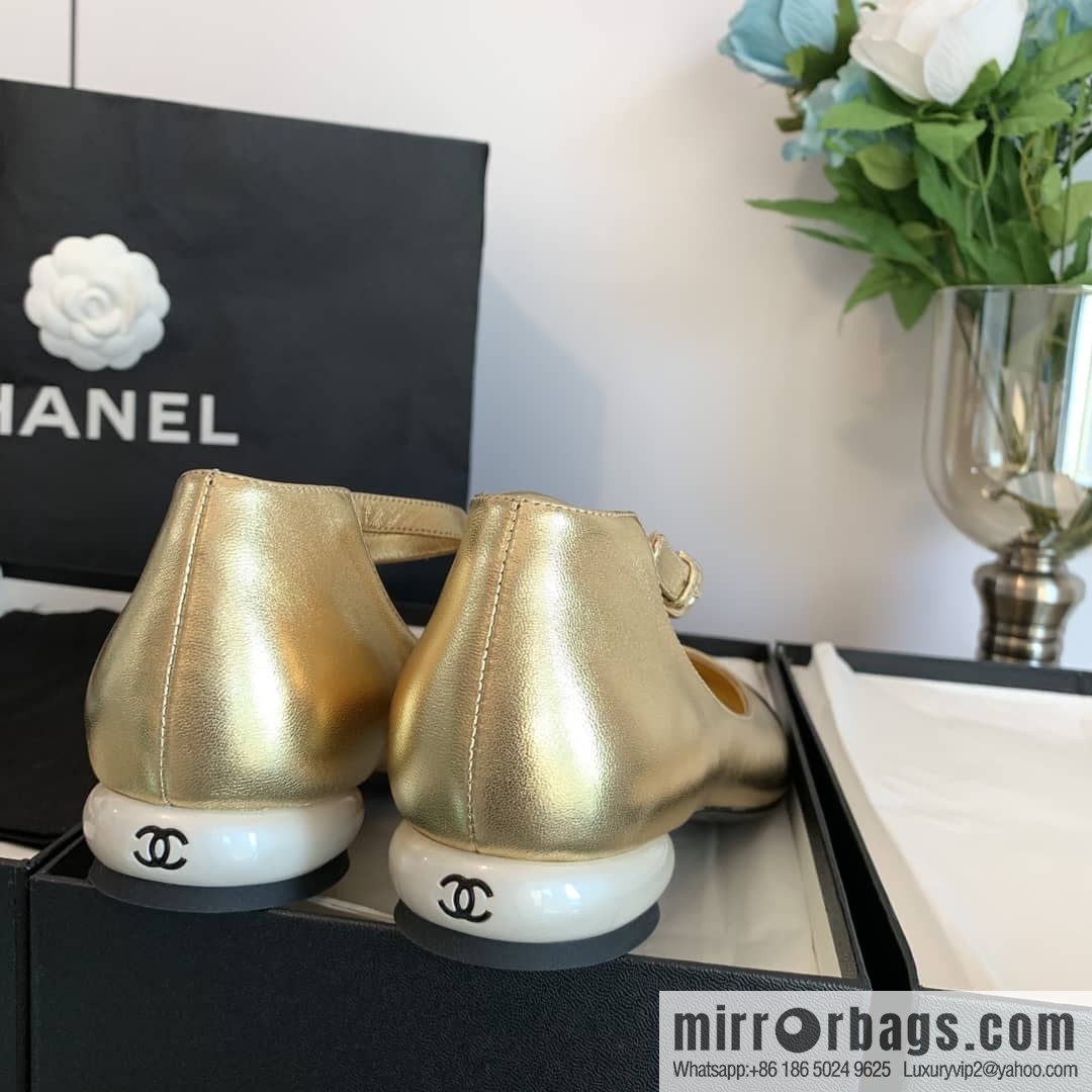 Chanel small fragrance color matching pearl heel counter Mary Jane single shoes‼