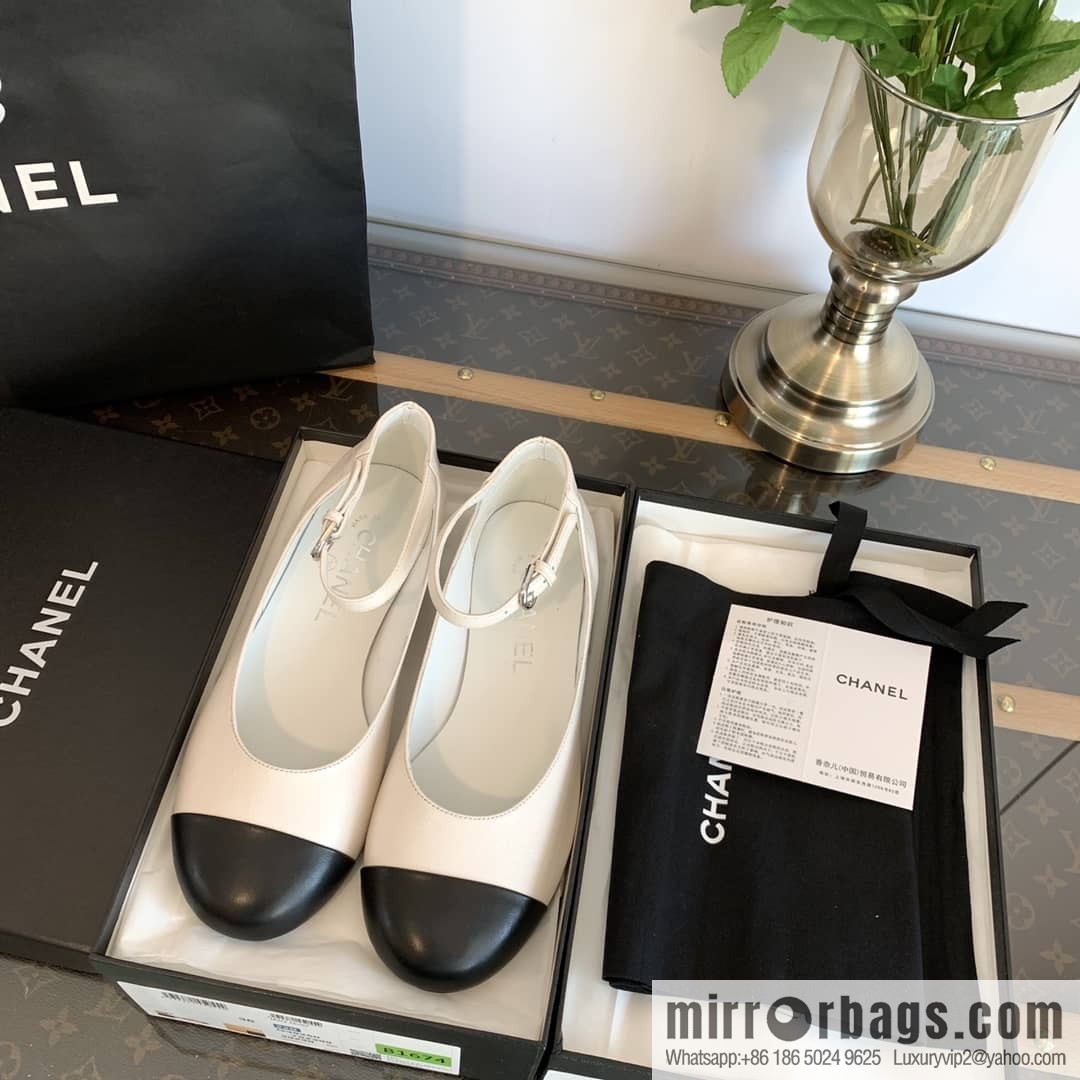 Chanel small fragrance color matching pearl heel counter Mary Jane single shoes‼