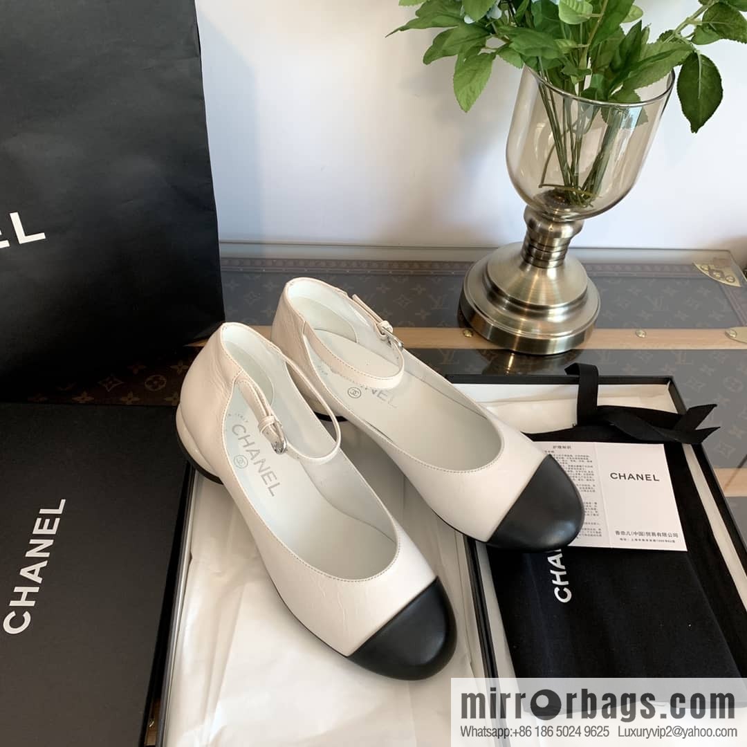 Chanel small fragrance color matching pearl heel counter Mary Jane single shoes‼