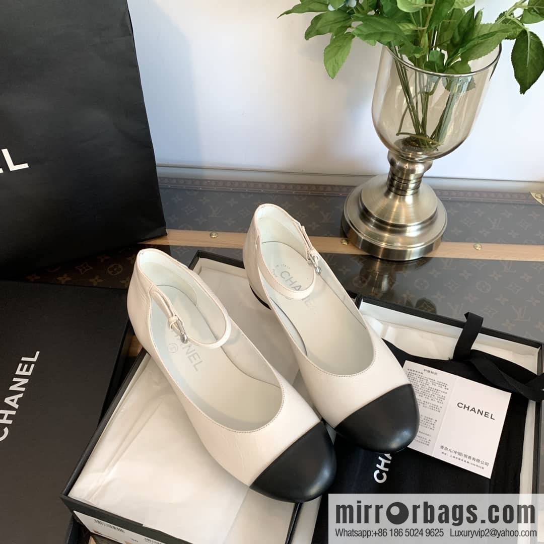 Chanel small fragrance color matching pearl heel counter Mary Jane single shoes‼