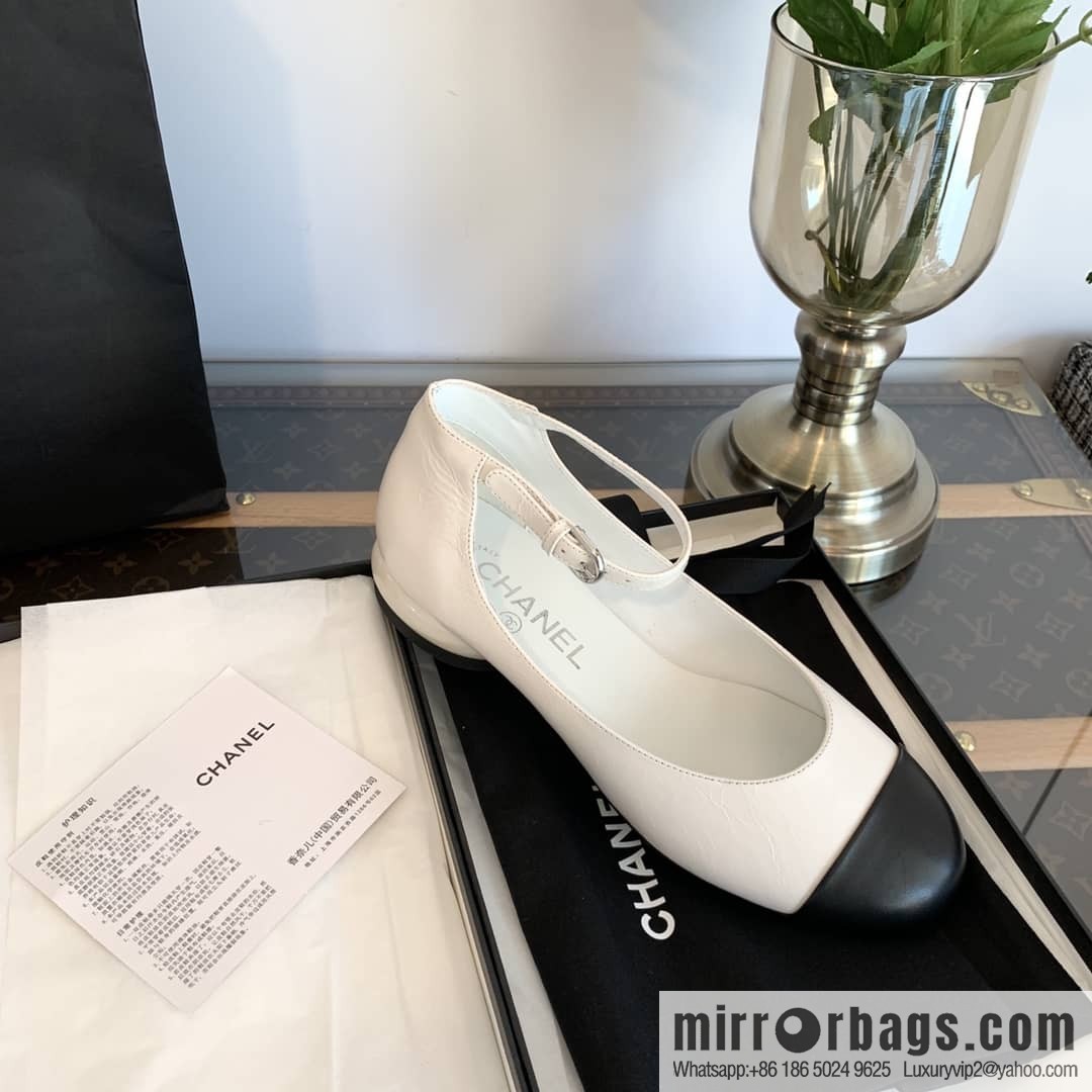 Chanel small fragrance color matching pearl heel counter Mary Jane single shoes‼