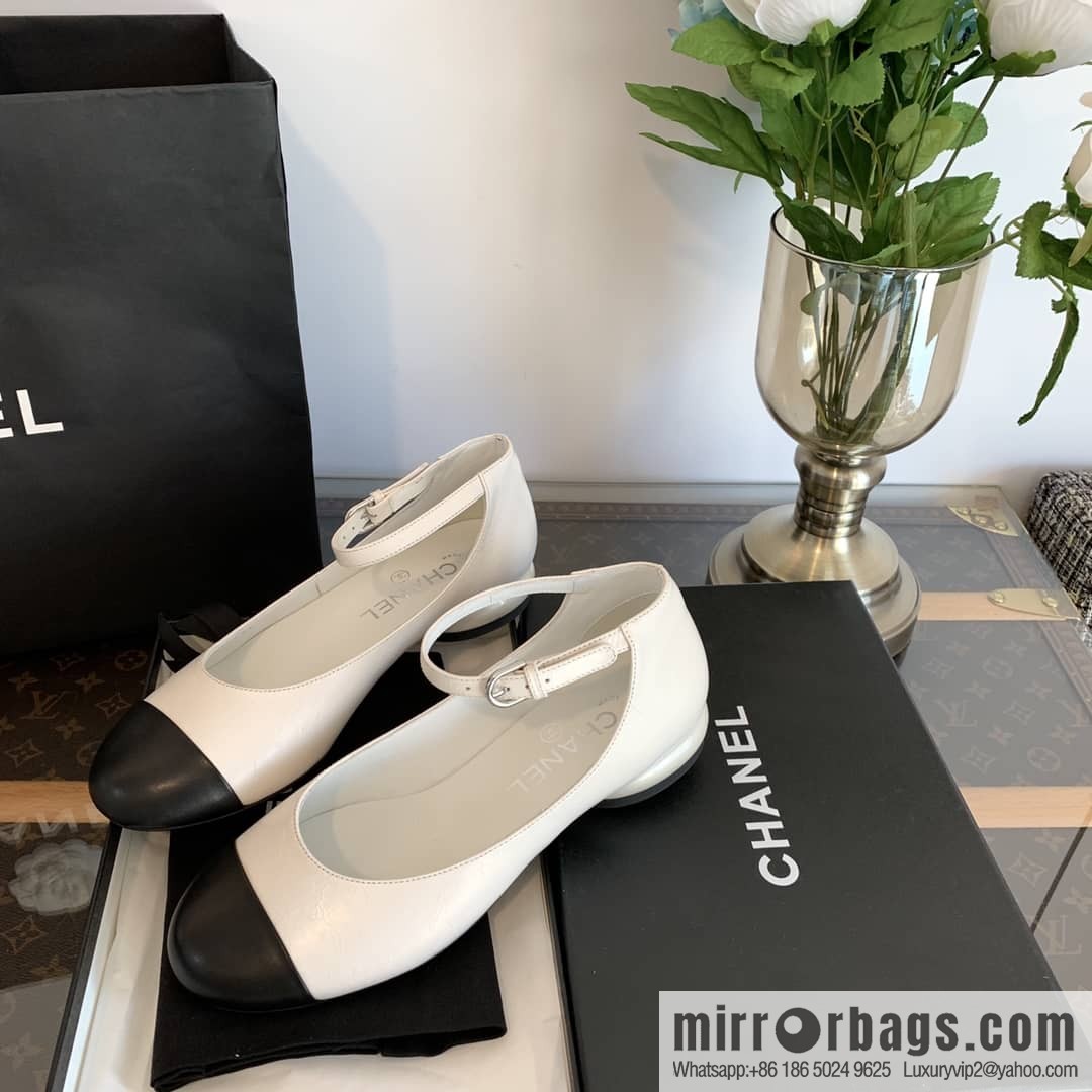 Chanel small fragrance color matching pearl heel counter Mary Jane single shoes‼