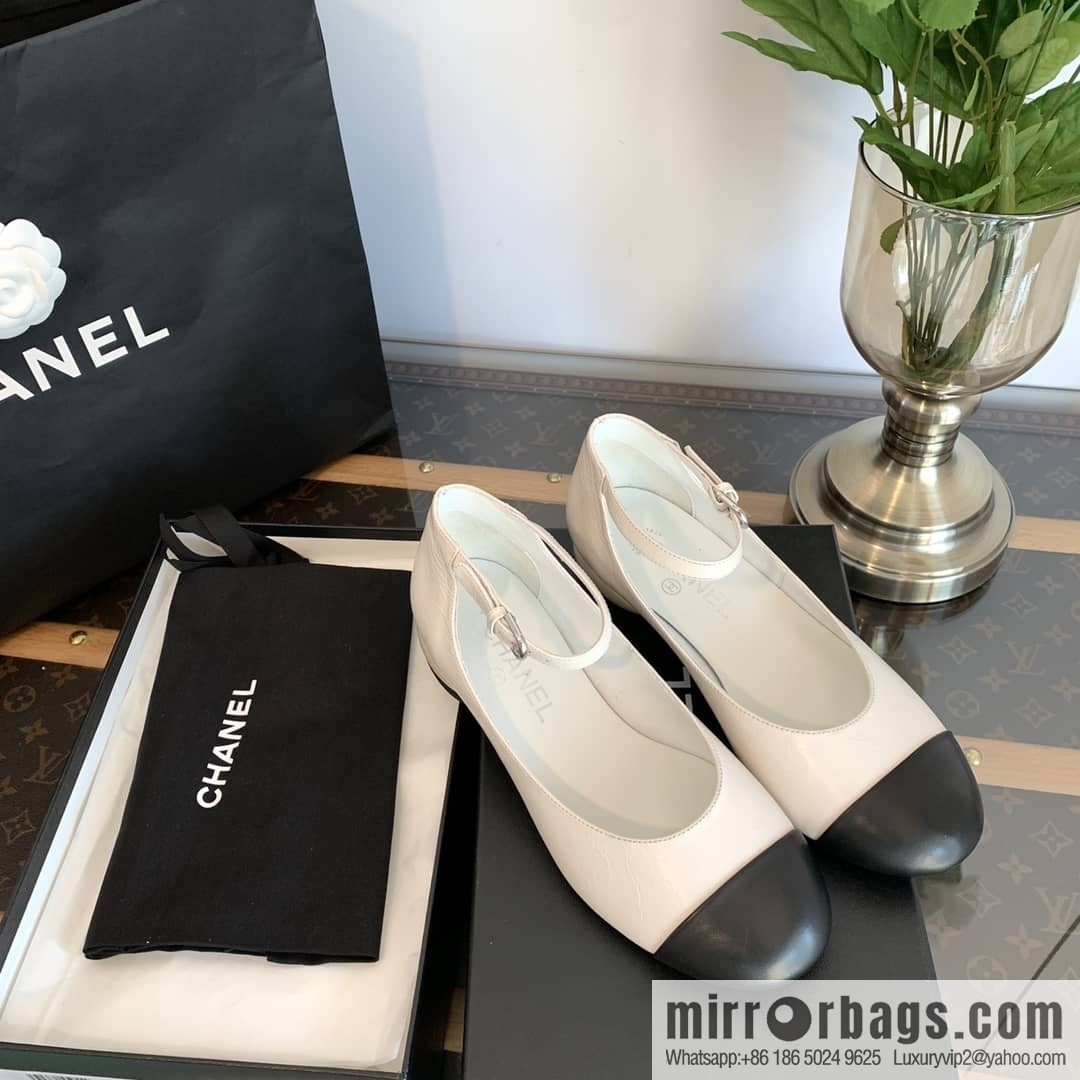 Chanel small fragrance color matching pearl heel counter Mary Jane single shoes‼
