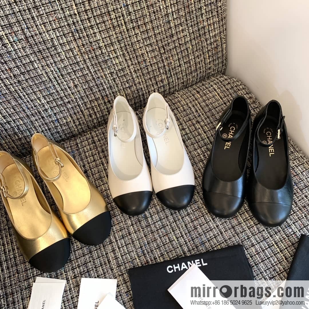 Chanel small fragrance color matching pearl heel counter Mary Jane single shoes‼