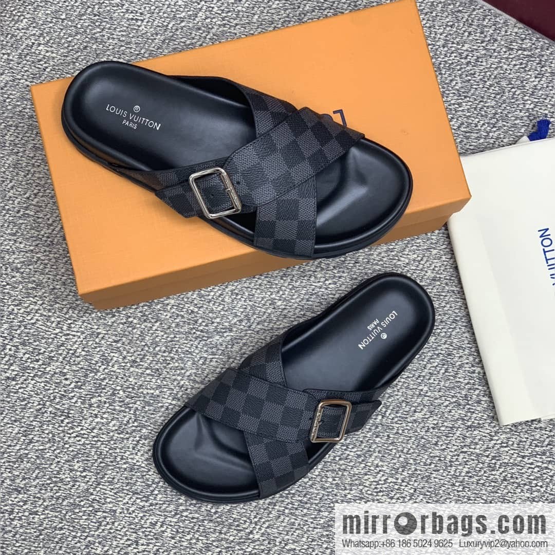 LV/Louis Vuitton features classic PVC men's sandals with black outsoles