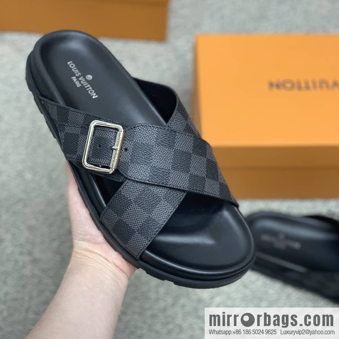 LV/Louis Vuitton features classic PVC men's sandals with black outsoles