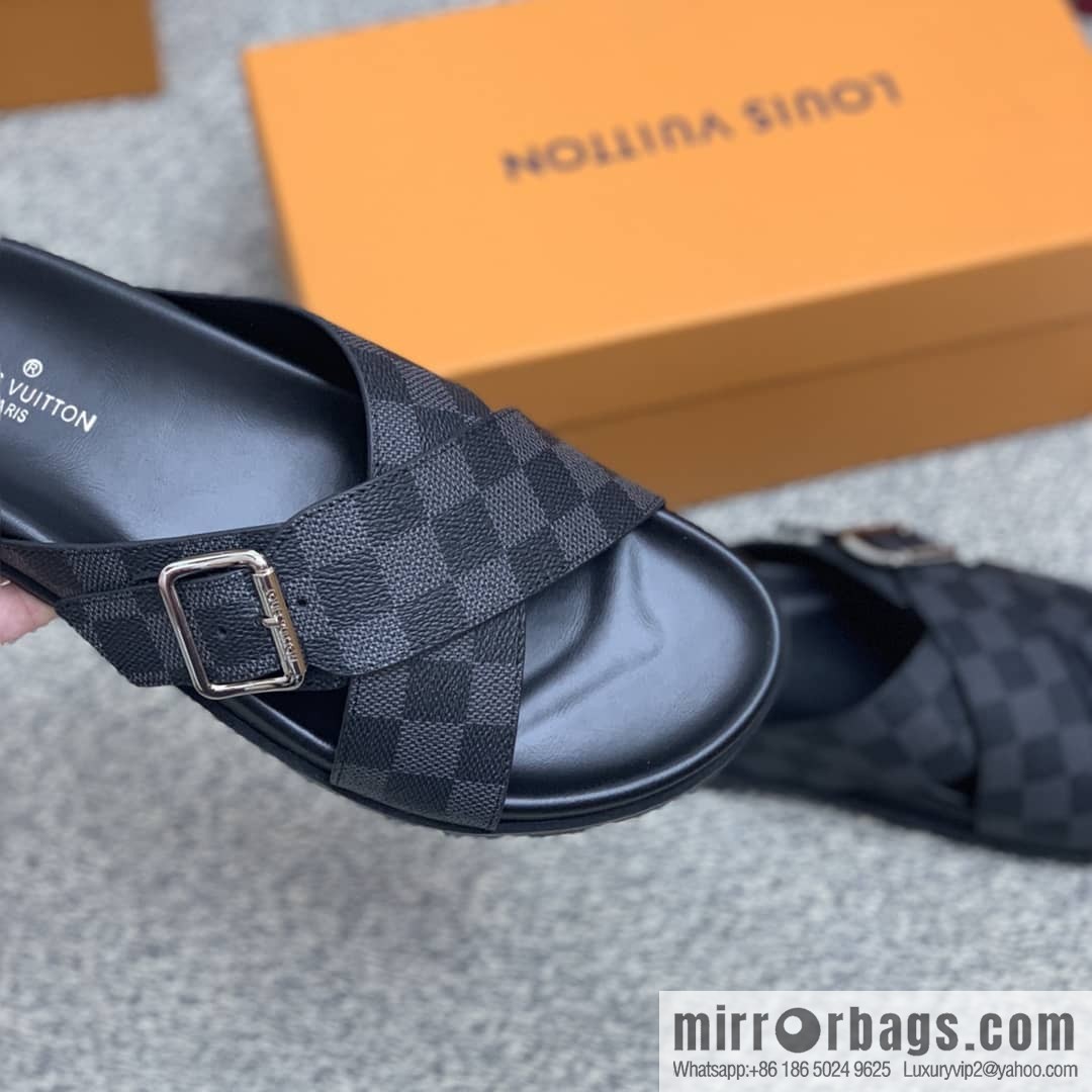 LV/Louis Vuitton features classic PVC men's sandals with black outsoles